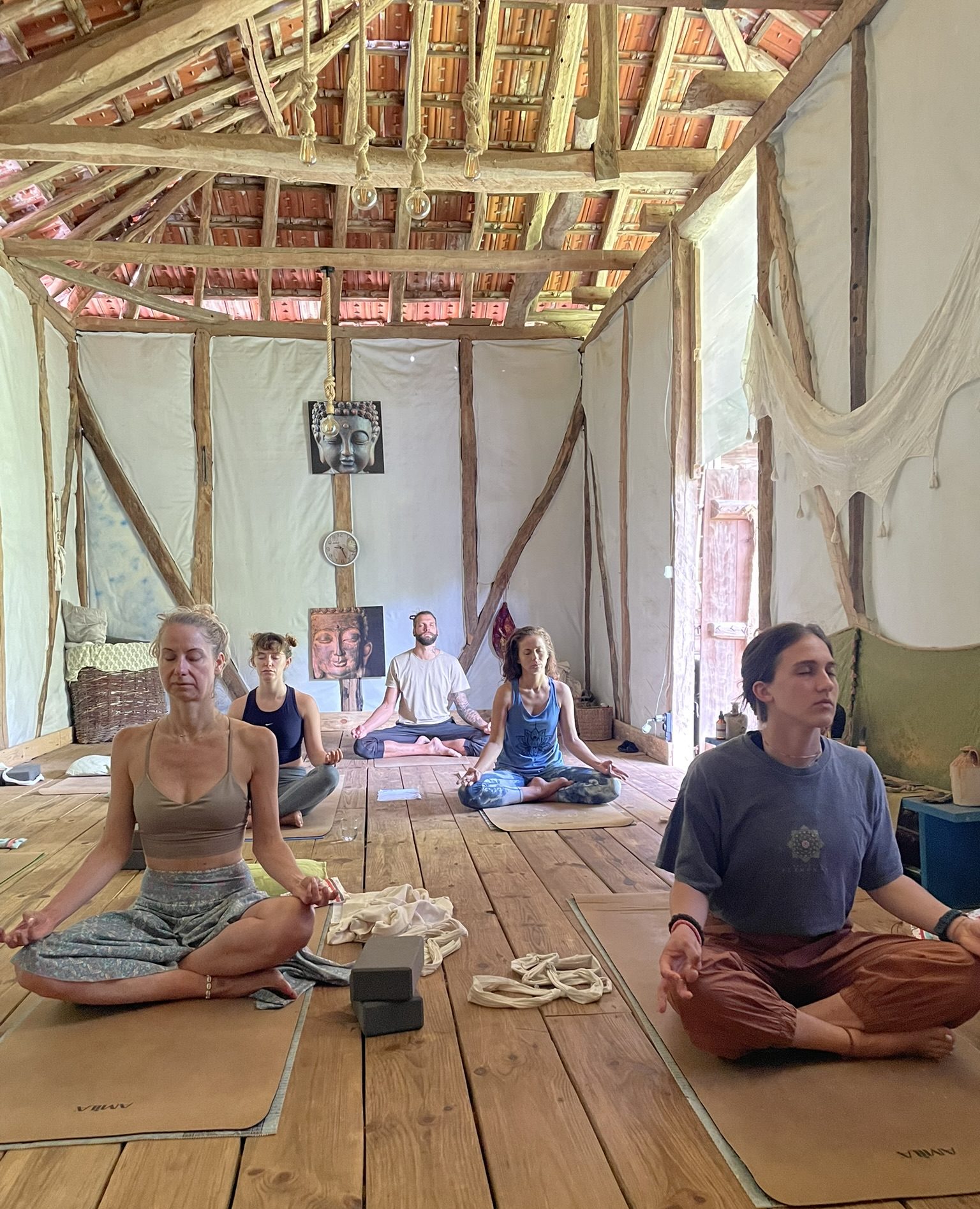 Group yoga session  at a nature retreat in Bulgaria