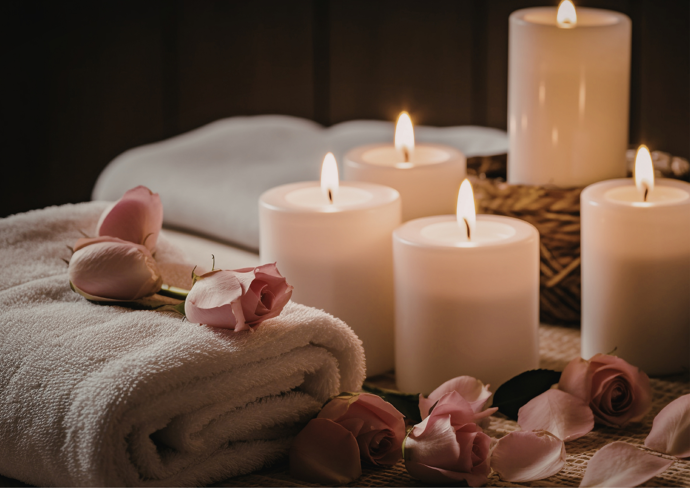 Soft candlelight creating a peaceful environment for Yoga Nidra and guided meditation.