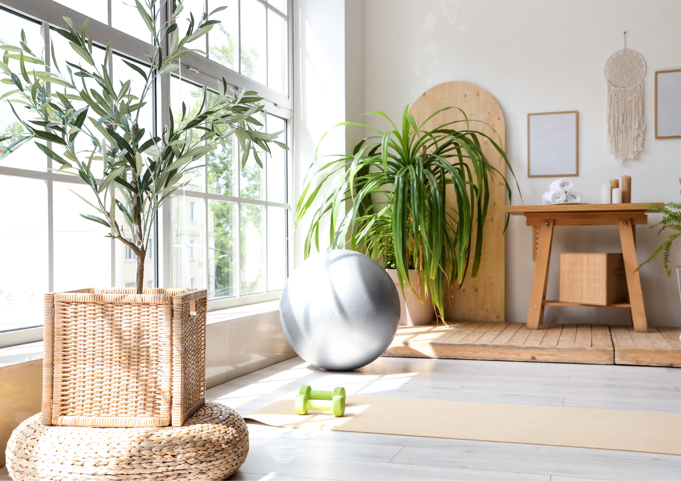 A calm indoor space set up for a private yoga session with a mat and natural light.